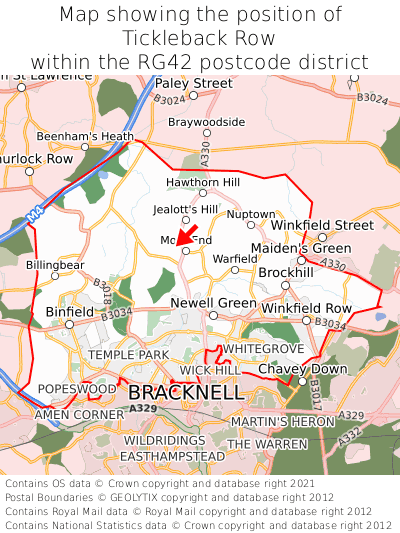 Map showing location of Tickleback Row within RG42