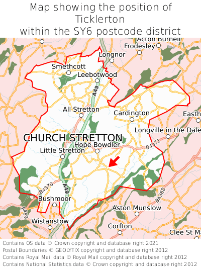 Map showing location of Ticklerton within SY6