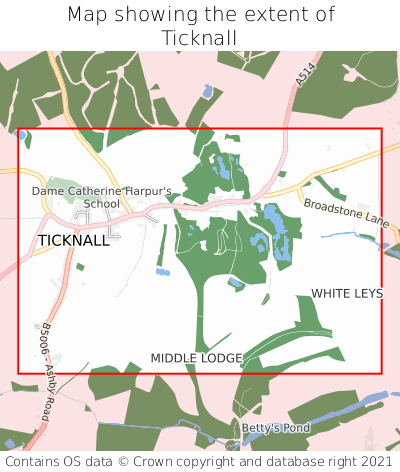 Map showing extent of Ticknall as bounding box