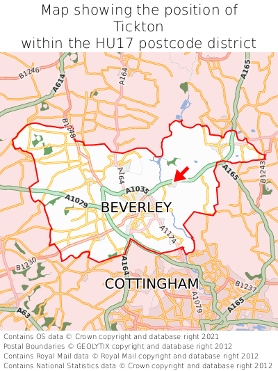 Map showing location of Tickton within HU17