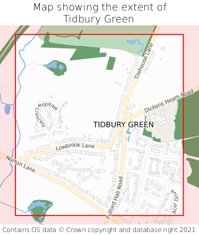 Map showing extent of Tidbury Green as bounding box