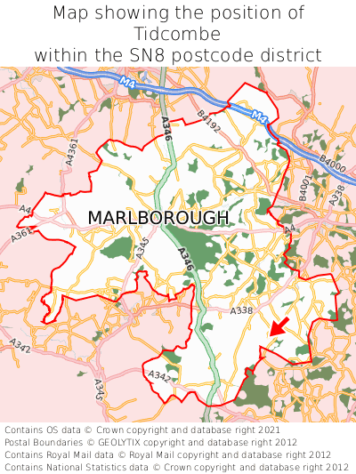 Map showing location of Tidcombe within SN8