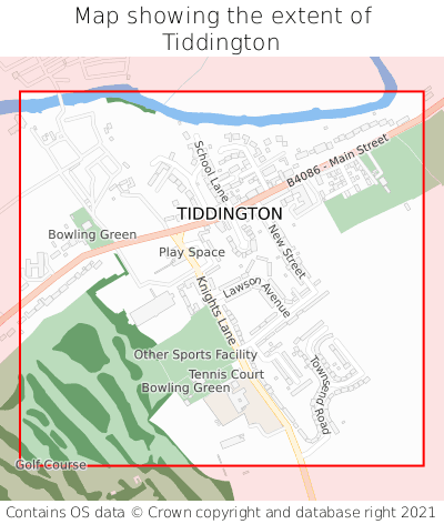 Map showing extent of Tiddington as bounding box