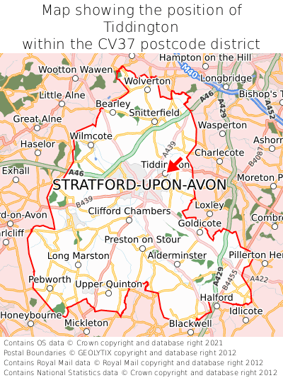 Map showing location of Tiddington within CV37