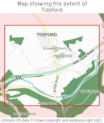 Map showing extent of Tideford as bounding box