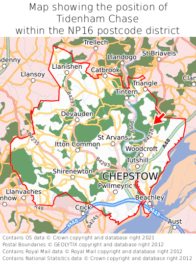 Map showing location of Tidenham Chase within NP16