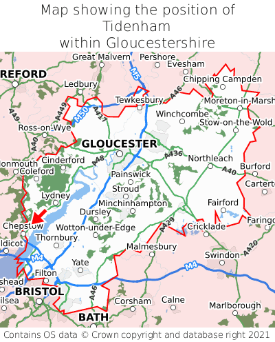 Map showing location of Tidenham within Gloucestershire