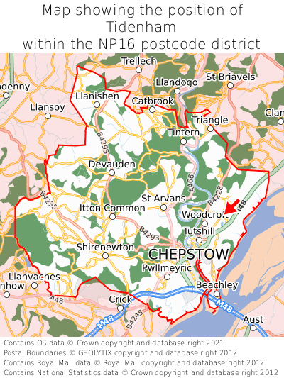 Map showing location of Tidenham within NP16