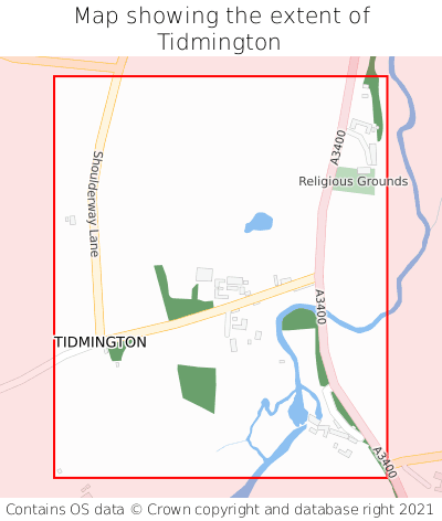 Map showing extent of Tidmington as bounding box
