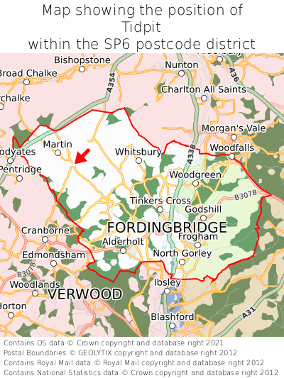 Map showing location of Tidpit within SP6