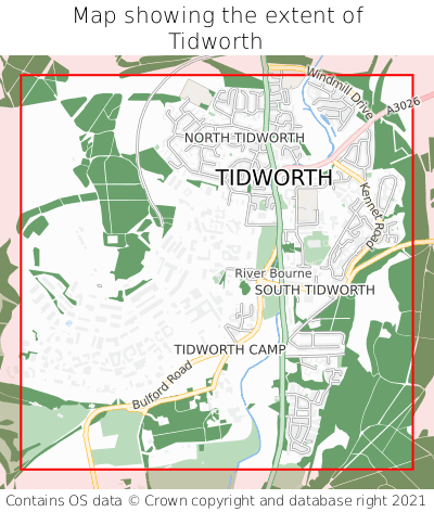 Map showing extent of Tidworth as bounding box