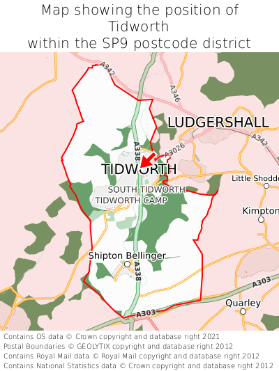 Map showing location of Tidworth within SP9