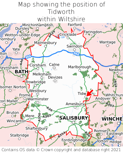 Map showing location of Tidworth within Wiltshire