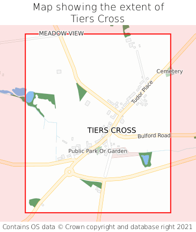 Map showing extent of Tiers Cross as bounding box