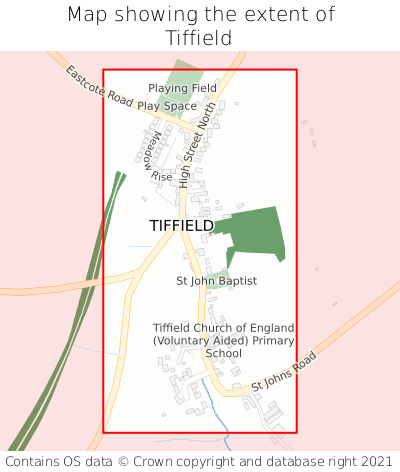 Map showing extent of Tiffield as bounding box