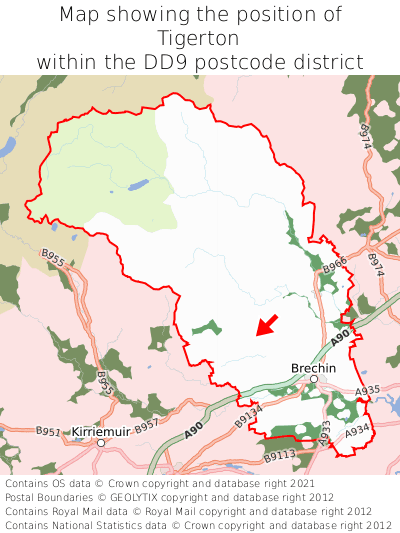 Map showing location of Tigerton within DD9