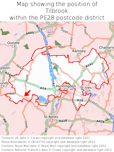 Map showing location of Tilbrook within PE28