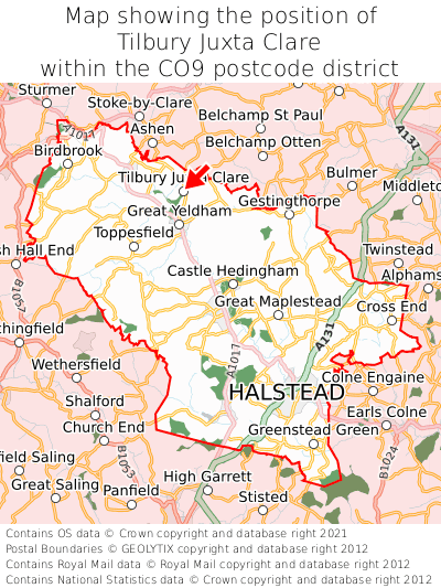 Map showing location of Tilbury Juxta Clare within CO9