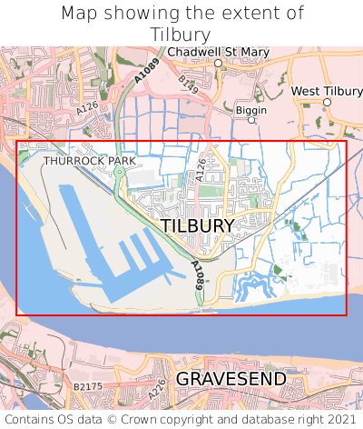 Map showing extent of Tilbury as bounding box