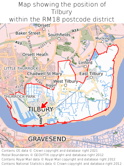 Map showing location of Tilbury within RM18
