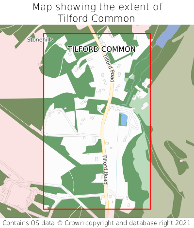 Map showing extent of Tilford Common as bounding box