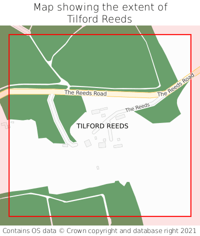 Map showing extent of Tilford Reeds as bounding box