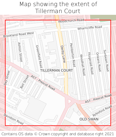 Map showing extent of Tillerman Court as bounding box