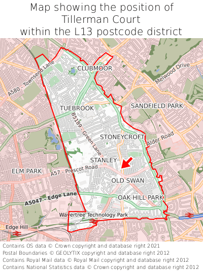 Map showing location of Tillerman Court within L13