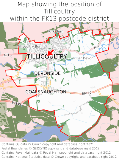 Map showing location of Tillicoultry within FK13