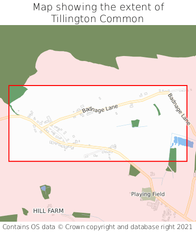 Map showing extent of Tillington Common as bounding box