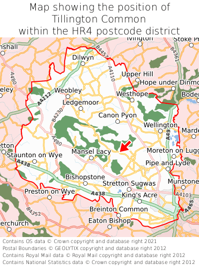 Map showing location of Tillington Common within HR4