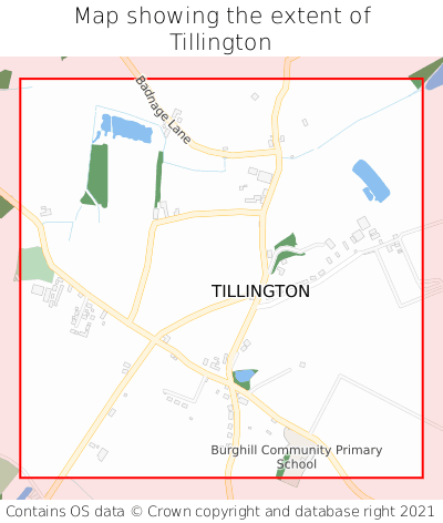 Map showing extent of Tillington as bounding box