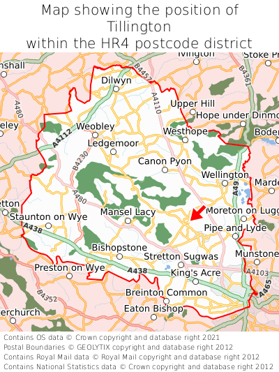 Map showing location of Tillington within HR4