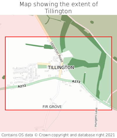 Map showing extent of Tillington as bounding box