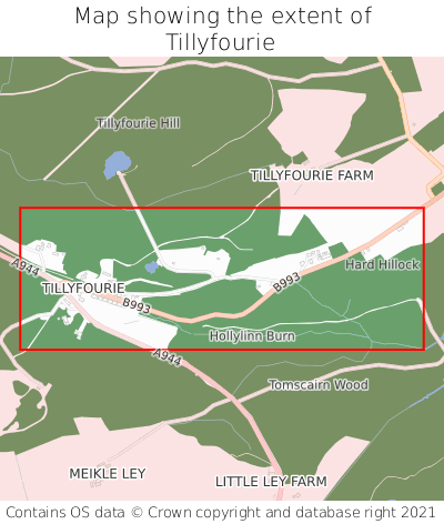 Map showing extent of Tillyfourie as bounding box