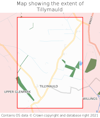 Map showing extent of Tillymauld as bounding box