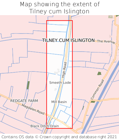 Map showing extent of Tilney cum Islington as bounding box