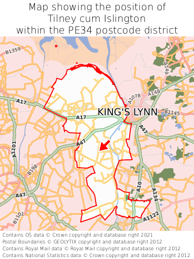 Map showing location of Tilney cum Islington within PE34
