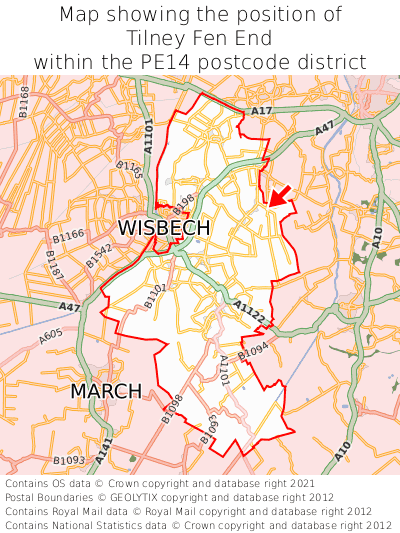Map showing location of Tilney Fen End within PE14