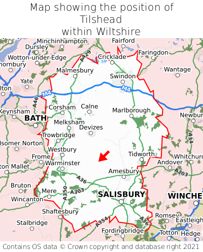 Map showing location of Tilshead within Wiltshire