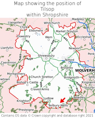 Map showing location of Tilsop within Shropshire