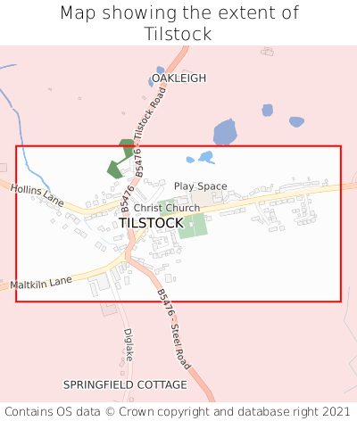 Map showing extent of Tilstock as bounding box