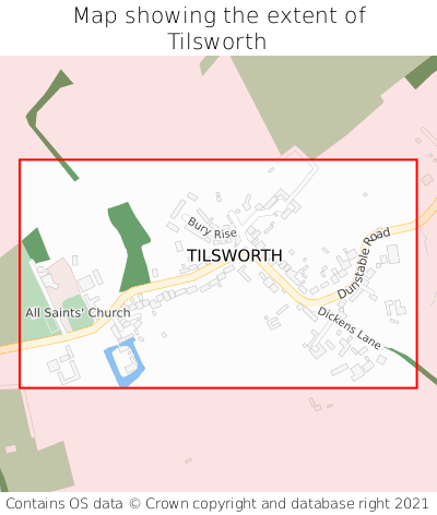 Map showing extent of Tilsworth as bounding box