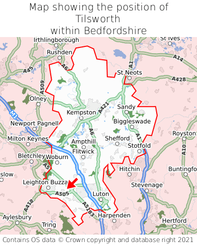 Map showing location of Tilsworth within Bedfordshire