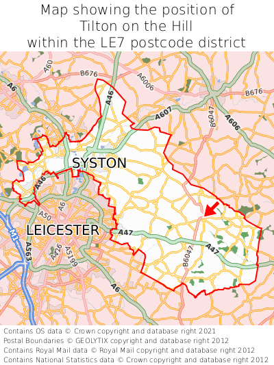 Map showing location of Tilton on the Hill within LE7