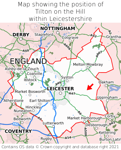 Map showing location of Tilton on the Hill within Leicestershire