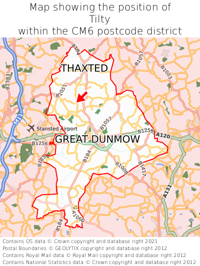 Map showing location of Tilty within CM6