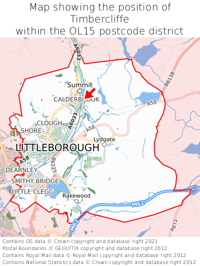 Map showing location of Timbercliffe within OL15
