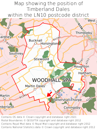 Map showing location of Timberland Dales within LN10