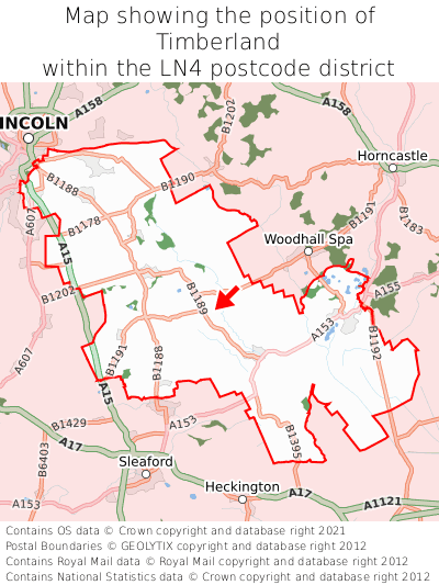 Map showing location of Timberland within LN4